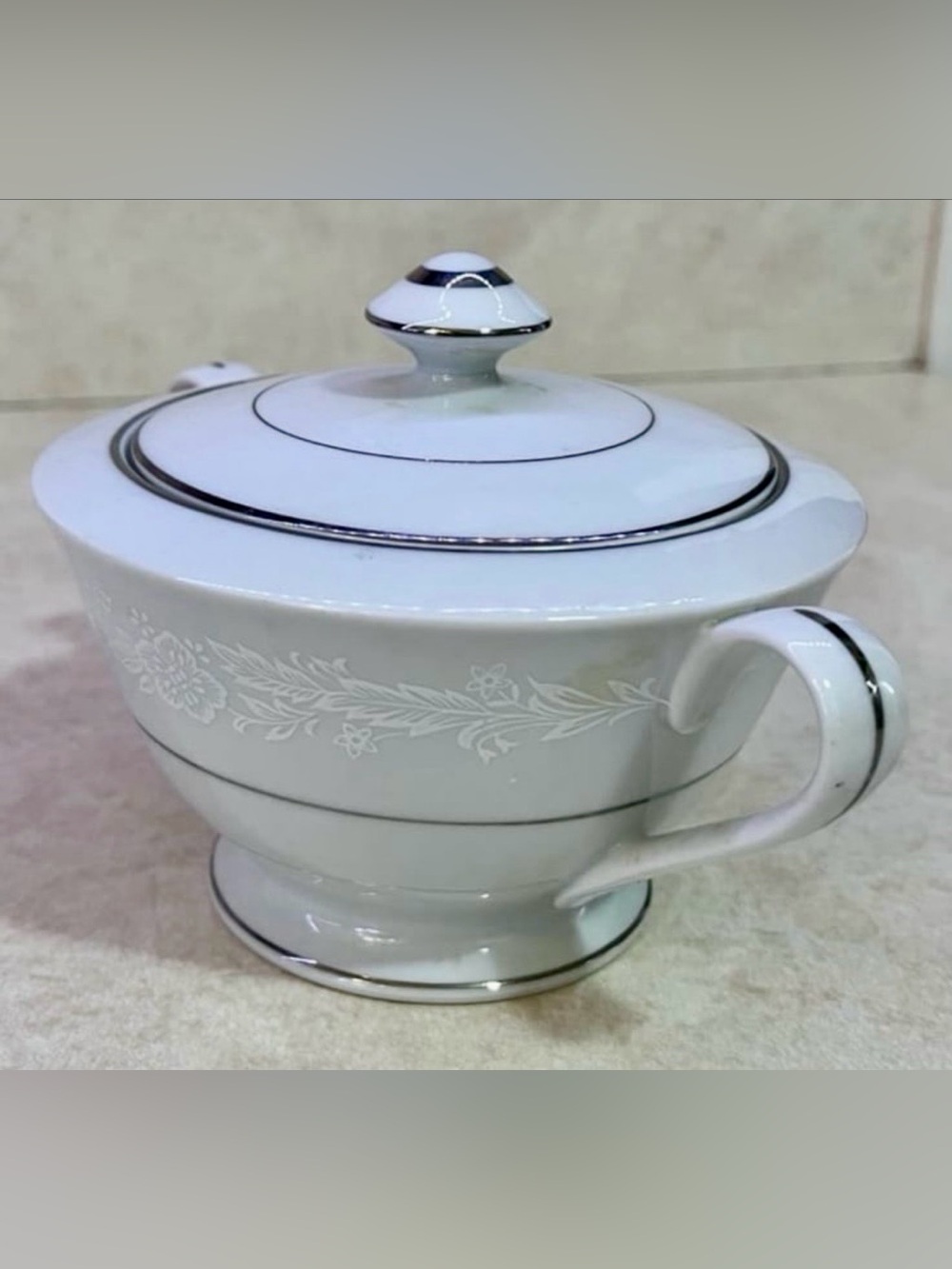 Vintage Fine China Sugar Bowl with Silver Trim